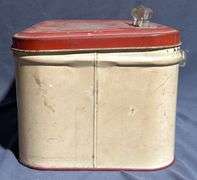 Metal Storage Box with Floral Design and Red Lid 14x10x8″