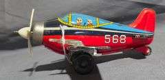 1950s Japanese F-80 Tin Friction Toy Airplane, 6” Long with 8” Wingspan