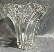Pressed Clear Glass Fluted Vase with Star-Shaped Base 10”x9.5”