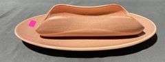 Russel Wright Steubenville Butter Dish in Salmon Pink, 10″