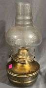 Lamplight Farms Brass Oil Lamp with Clear Glass Chimney, 11” Tall