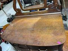 Chest of Drawers with Attached Swivel Mirror and Brass Hardware