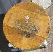 Round Stool with White Metal Frame and Wood Seat