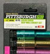 Two Pittsburgh Pro 10-Piece 1/2-Inch Drive Color-Coded Deep Wall Socket Set (missing 19mm socket from set)