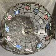 Stained Glass Light Fixture Shade With Floral Motif - there is a crack in the shade 16.5”x11.5”