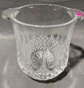 Clear Cut Glass Ice Bucket with Handles and Starburst Base, 6″