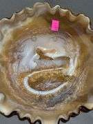 Caramel Slag Glass Bowl with Embossed Windmill Design, 8×2.5″