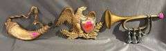 Sexton USA Cast Metal Wall Hangings: Eagle, Powder Horn, and Bugle