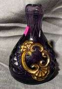 Purple Amethyst Glass Cruet with Gold-Tone Gilded Accents and Stopper, 7″