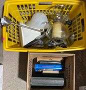Books, Framed Quote, Glass Candlestick, and Table Lamp Parts