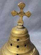 Polished Brass Incense Burner with Hinged Lid and Cross Finial