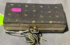 Black Fabric Clutch with Gold-Tone Accents and Interior Mirror, 6″