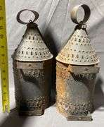 Punched Tin Candle Lanterns with Cone Tops and Hanging Rings