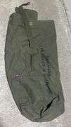 Green Canvas Military Duffle Bag with Straps Marked ‘Edmund E Leistman Approx. 35″ x 20″