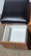 Pedicure Stool with Black Upholstered Cushions and Storage Drawer on Casters 29″ x 13″ x 20″