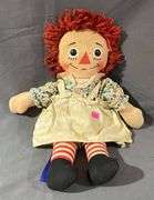Raggedy Ann Cloth Doll with Printed Tag and Button Eyes, 18″