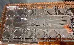 Pink Depression Glass Tray with Patterned Design, 8×4″