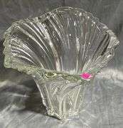 Pressed Clear Glass Fluted Vase with Star-Shaped Base 10”x9.5”