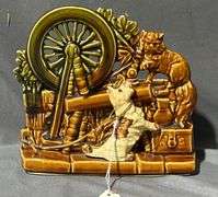 McCoy Pottery Dog and Cat at the Water Wheel, 7x4x7″