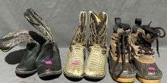 Three Pairs of Boots Including Durango size 10, Woodstock Boots size 11 , and Unmarked Cowboy Boots size 11 1/2