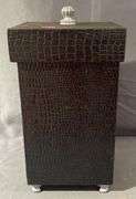 Black Textured Storage Box With Glass Knob Lid and Brass Wire Cage with Faux Nest