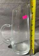 Clear Glass Pitcher with Curved Handle and Spout, 8″