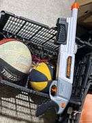 Sports Balls, Leather Glove, Plastic Cones, and Toy Blaster