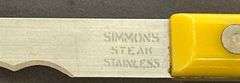 Simmons Stainless Steak Knives with Yellow Handles in Hinged Box
