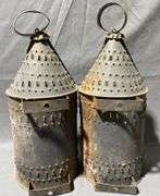 Punched Tin Candle Lanterns with Cone Tops and Hanging Rings