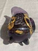 Amethyst Glass Footed Creamer and Sugar with Gold-Tone Accents, 5", 7"