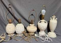 Table Lamps With Various Bases Including MIlk Glass