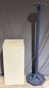 Blue Freestanding Fishing Pole Holder & White Rectangular Display Pedestal (damaged) k