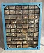 Metal Organizer Cabinet With Plastic Drawers, Labeled ‘Washers’ and ‘Rivets’