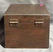 Wood Box with Index Cards and Wilton Cast Iron Matchbox Holder