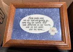Books, Framed Quote, Glass Candlestick, and Table Lamp Parts