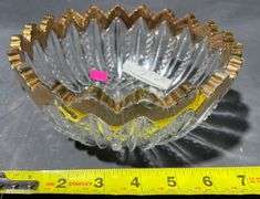 Glass Bowl with Gold-Tone Rim and Starburst Base, 6″
