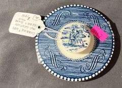 Currier & Ives Cream and Sugar with Blue Transferware Design