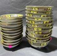 Asian Motif Bowls and Saucers with Multicolor Patterns, Lot of 24, 4-4.5″