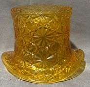 Amber-Colored Glass Top Hat Toothpick Holder with Starburst Pattern, 3” Tall