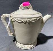 Porcelier Teapot with Embossed Floral and Girl Motif, 8×6″