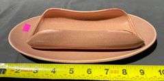 Russel Wright Steubenville Butter Dish in Salmon Pink, 10″