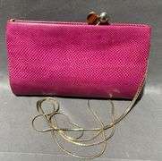 Judith Leiber Pink Leather Clutch with Gold-Toned Strap, 9″