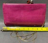 Judith Leiber Pink Leather Clutch with Gold-Toned Strap, 9″