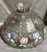 Stained Glass Light Fixture Shade With Floral Motif - there is a crack in the shade 16.5”x11.5”