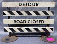 Miniature Metal Detour and Road Closed Sign with Striped Design, 7×5”