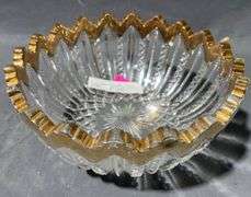Glass Bowl with Gold-Tone Rim and Starburst Base, 6″