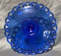 Cobalt Blue Glass Serving Tray with Openwork Rim and Handle