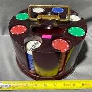 Poker Chip Holder with Chips and Gold Foil Cards Featuring USA Themed Design
