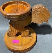 Carved Figural Ashtray Holder by House of David, Benton Harbor, Michigan, 6″