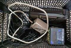 Electronics and VHS Tapes, Power Strip and Speakers